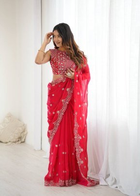 karvachauth  Special Red Colour Sequin Saree