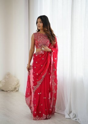 karvachauth  Special Red Colour Sequin Saree