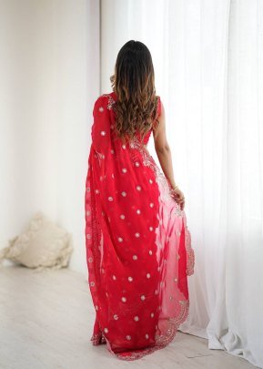karvachauth  Special Red Colour Sequin Saree