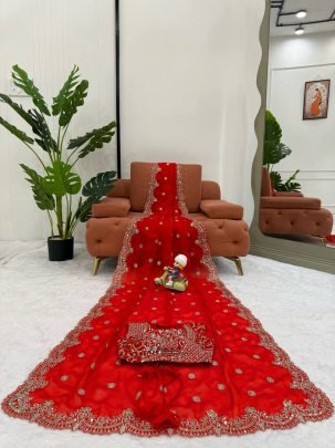 karvachauth  Special Red Colour Sequin Saree