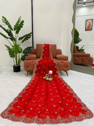 karvachauth  Special Red Colour Sequin Saree