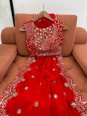 karvachauth  Special Red Colour Sequin Saree