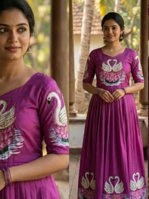 Khatli Handwork  Purple  Colour  Fancy Gown