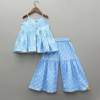Kids Rayon Fabric Sky Blue Kids Sharara Suit
