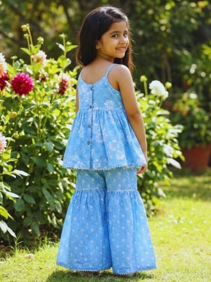 Kids Rayon Fabric Sky Blue Kids Sharara Suit