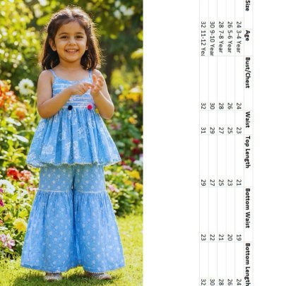 Kids Rayon Fabric Sky Blue Kids Sharara Suit