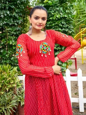 Kutchi Patch Work Red Colour Navratri Kurti