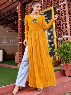 Lace Work Yellow Colour Navratri Kurti