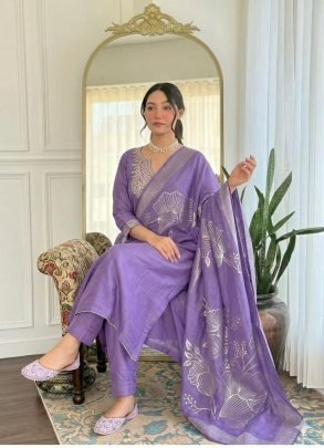 Lavender Aura Embroidered Cotton Kurta Pant Set