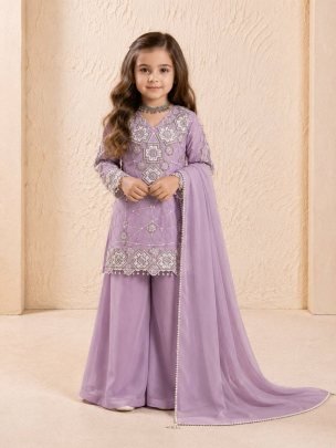 Lavender Blossom Kids Embroidered Palazzo Set with Elegant Dupatta