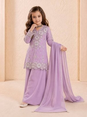 Lavender Blossom Kids Embroidered Palazzo Set with Elegant Dupatta