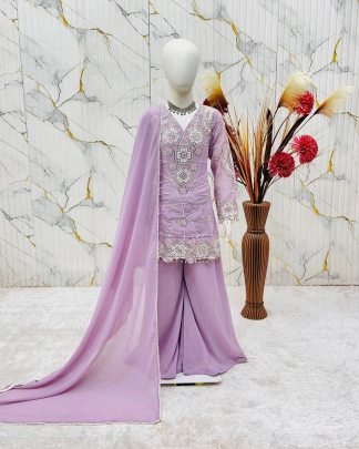 Lavender Blossom Kids Embroidered Palazzo Set with Elegant Dupatta