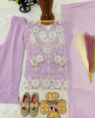 Lavender Blossom Kids Embroidered Palazzo Set with Elegant Dupatta