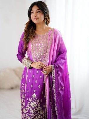 Lavender Color Chinon Silk Fabric Palazzo Suit