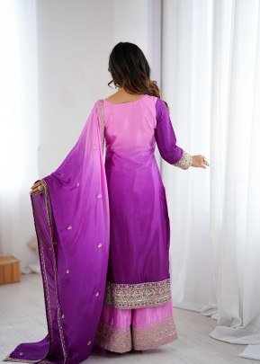Lavender Color Chinon Silk Fabric Palazzo Suit