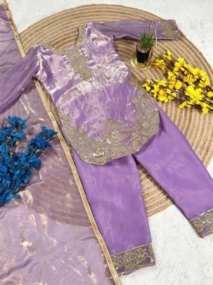 Lavender Color Gmy Silk Kids Palazzo Suit