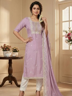 Lavender Cotton Kurti With Dupatta