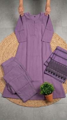 Lavender Kurta Set With Printed Dupatta For Women