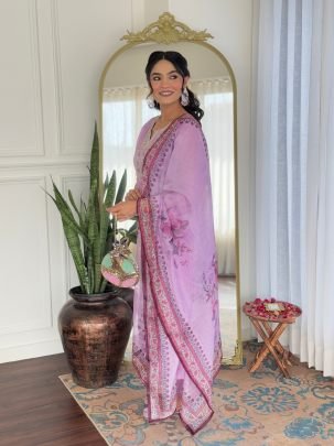 Lavender Rayon Kurta Pant Set With Dupatta