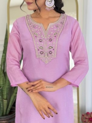 Lavender Rayon Kurta Pant Set With Dupatta