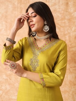 Lemon Colour Rayon Fabric Ready Made Suit