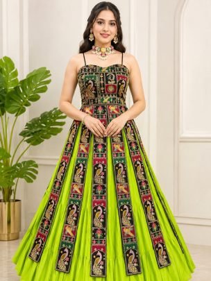 Lime Green Panel Top with Lehenga for Navratri