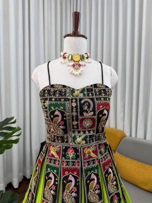 Lime Green Panel Top with Lehenga for Navratri