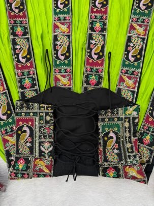 Lime Green Panel Top with Lehenga for Navratri