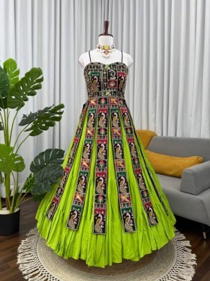 Lime Green Panel Top with Lehenga for Navratri