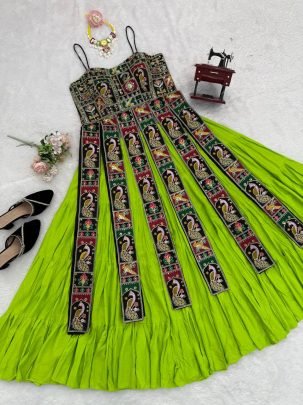 Lime Green Panel Top with Lehenga for Navratri