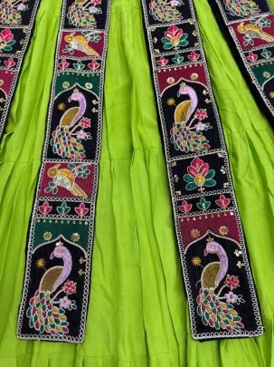 Lime Green Panel Top with Lehenga for Navratri