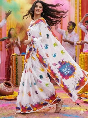 Linen Cotton  Fabric Holi  Saree