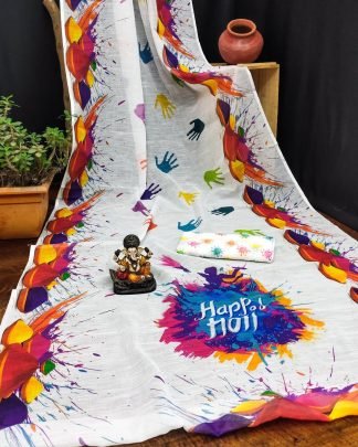 Linen Cotton  Fabric Holi  Saree