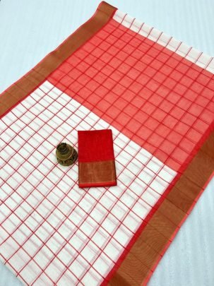 Linen Digital Print Cream Saree With Digital Print Red Blouse