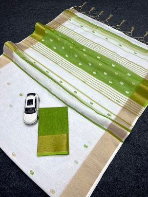 Elegant  Linen Saree with Golden Jari  Border Traditional Wear