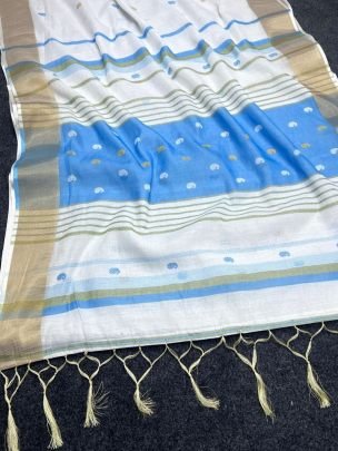 Elegant Linen Saree with Golden Jari  Border Traditional Wear
