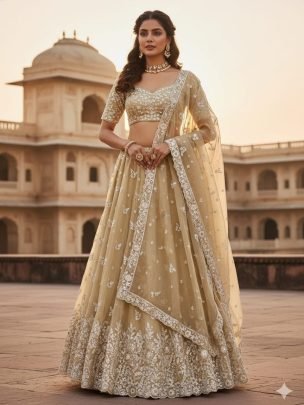 Luxurious Gold Crush Silk Lehenga With Unstich Blouse