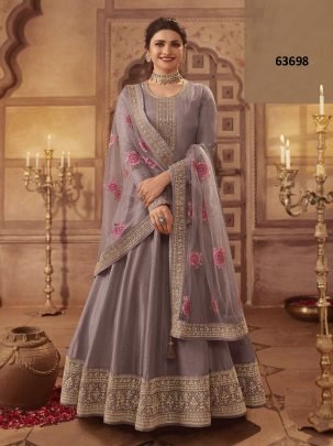 Luxurious Light Purple Dola Silk Semi Stitched Dress Material With Jari Dori And Sequins Work