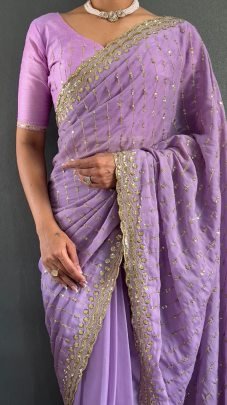 Luxurious Purple Multi Sequence Embroidery Work Georgette Silk Saree