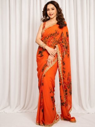 Madhuri Dixit Wear Floral Print Bollywood Saree