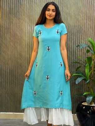 Maggam Hand Work Sky Blue Kurti