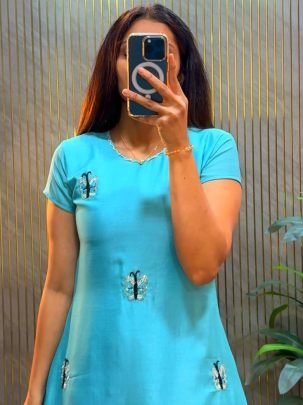 Maggam Hand Work Sky Blue Kurti