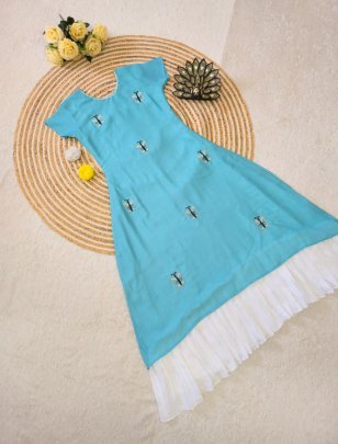 Maggam Hand Work Sky Blue Kurti
