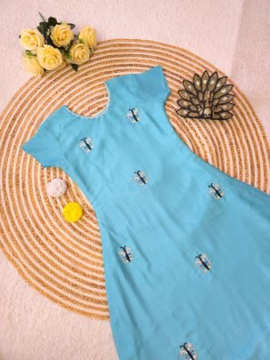 Maggam Hand Work Sky Blue Kurti