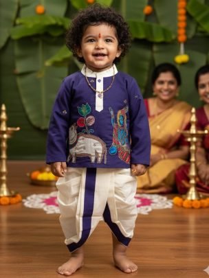 Maggam Work  Purple Colour Kids Kurta With Dhoti