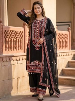 Mal Chanderi Pakistani Palazzo Suit With Embroidery Work