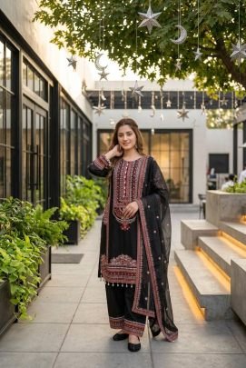 Mal Chanderi Pakistani Palazzo Suit With Embroidery Work