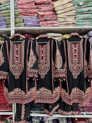 Mal Chanderi Pakistani Palazzo Suit With Embroidery Work