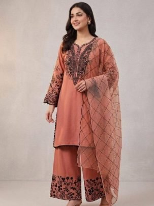 Mal Cotton Fabric Rust Orange Colour Palazzo Suit