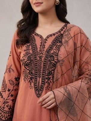 Mal Cotton Fabric Rust Orange Colour Palazzo Suit